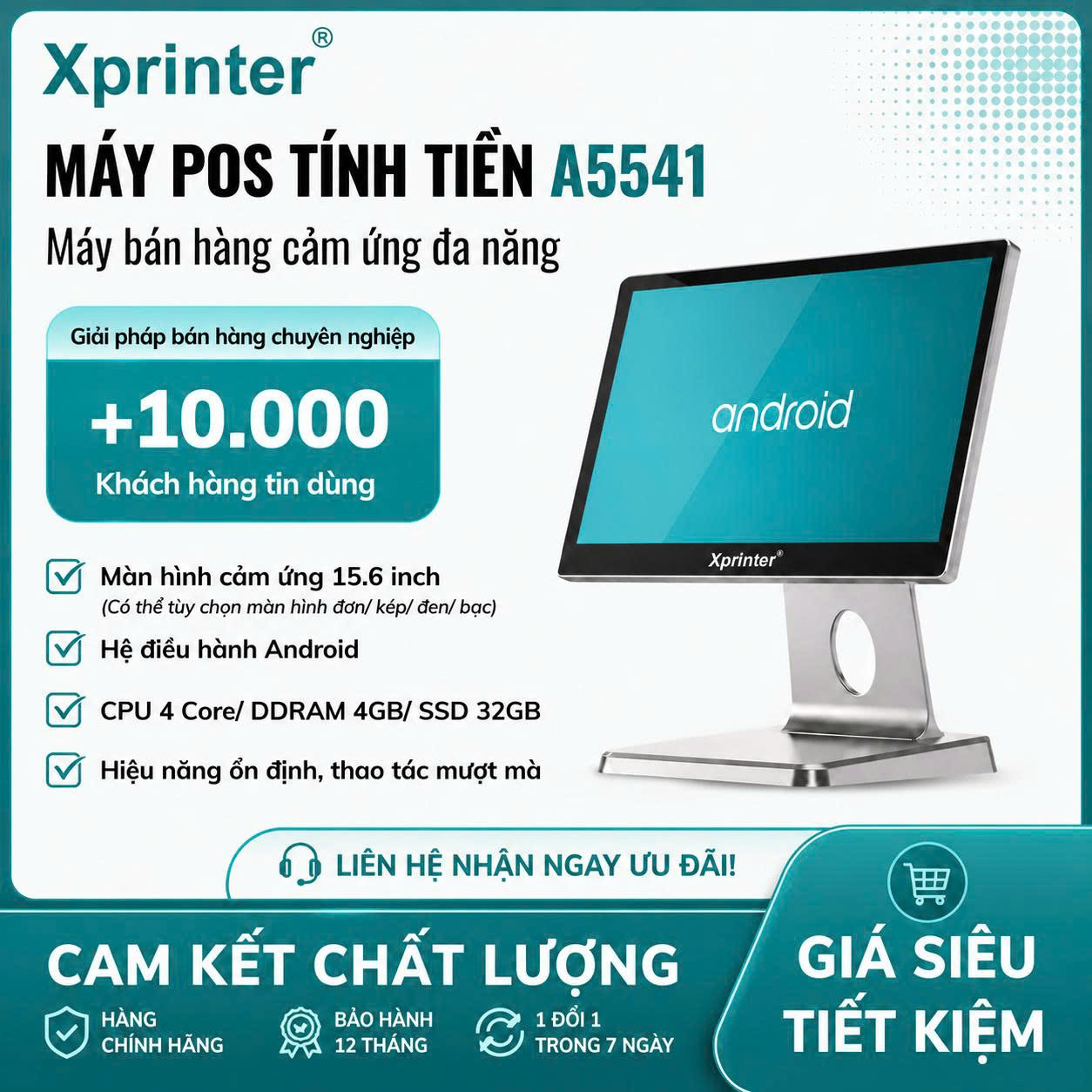 Máy POS Bán Hàng Android Xprinter A5541 (Bạc) — ảnh 1