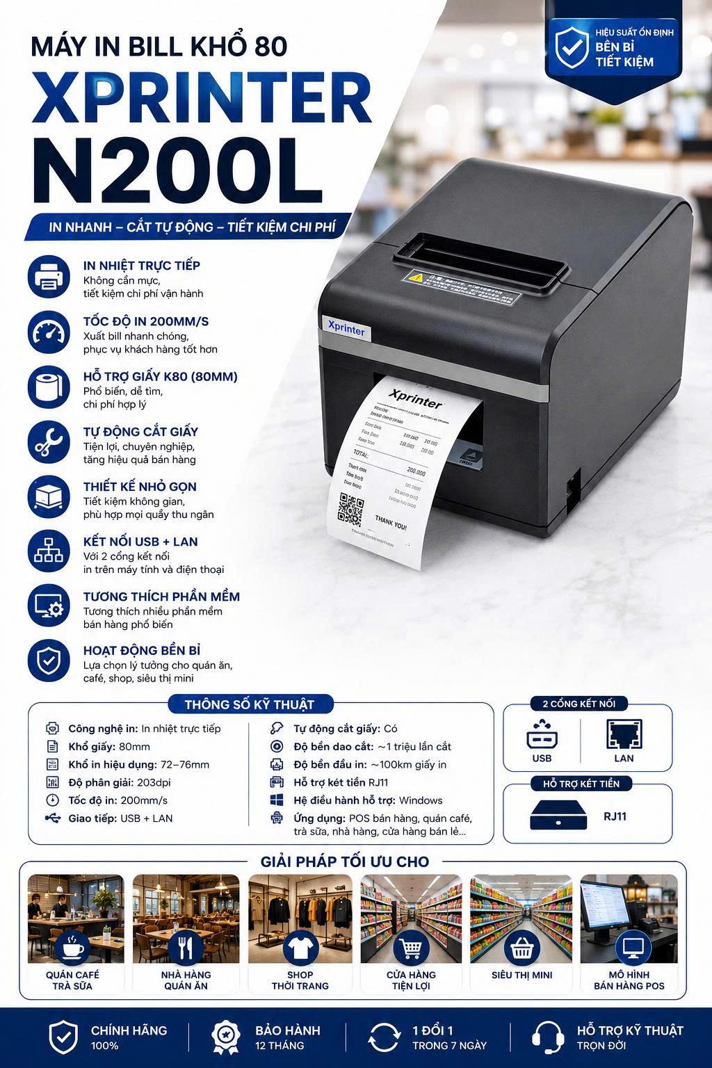 Máy In Hóa Đơn Nhiệt Xprinter XP-N200H ( USB + LAN ) — ảnh 1