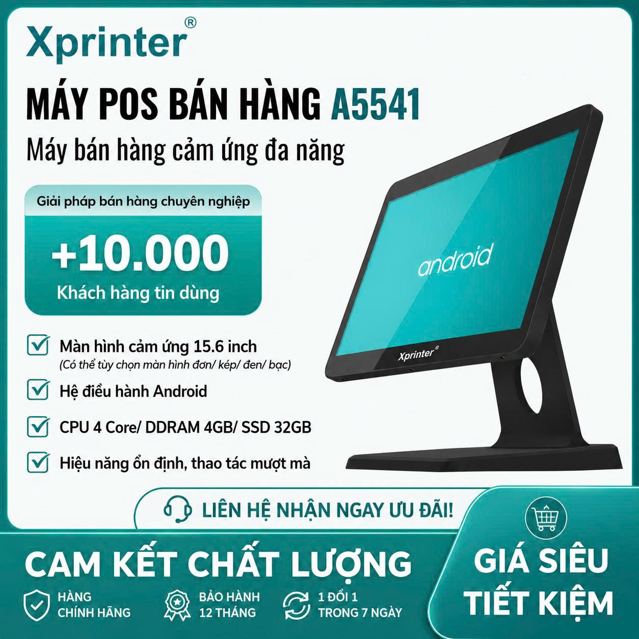 Máy POS Bán Hàng Android Xprinter A5541 (Đen) — ảnh 1